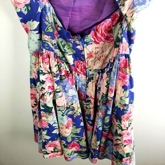 Vintage Women's Geary Roark Kamisato 80's Cottagecore Floral Cris Cross Dress 10 - Picture 12 of 14